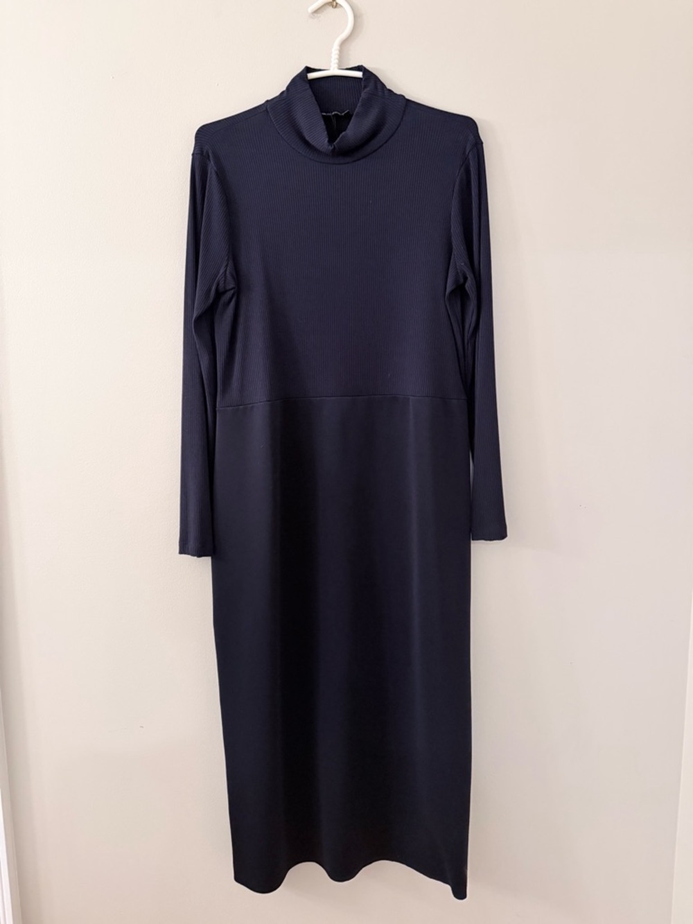 Zara Dark Navy Long-Sleeve Turtleneck Midi Dress